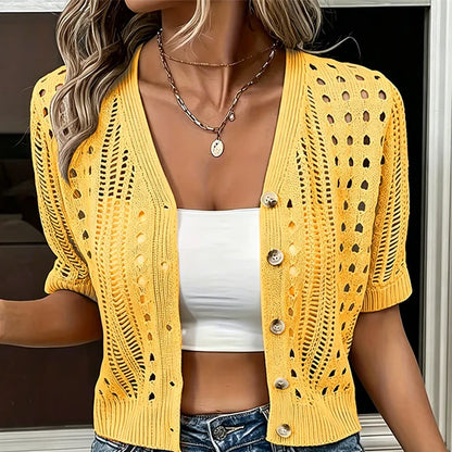 Women's Short Sleeve Open Knit Cardigan