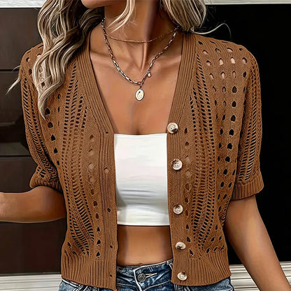 Women's Short Sleeve Open Knit Cardigan