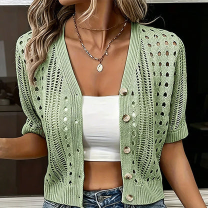 Women's Short Sleeve Open Knit Cardigan