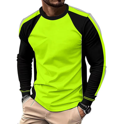 Men's Color Block Long Sleeve Crewneck T-Shirt
