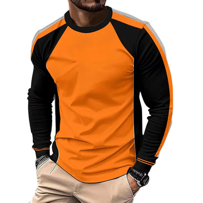 Men's Color Block Long Sleeve Crewneck T-Shirt