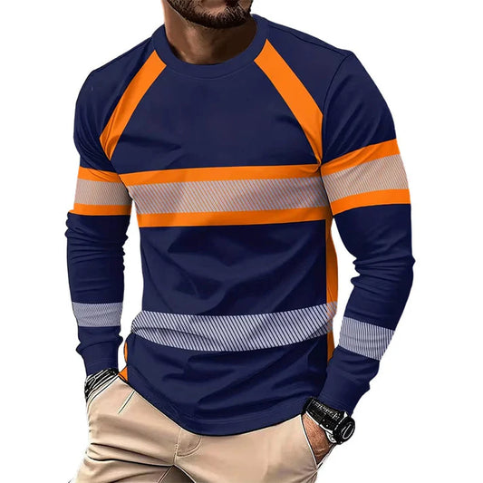 Men's Color Block Long Sleeve Crewneck T-Shirt