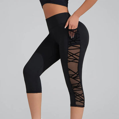 Women's High Waist Mesh Pocket Capri Leggings