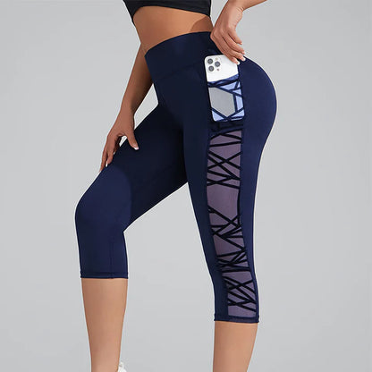 Women's High Waist Mesh Pocket Capri Leggings
