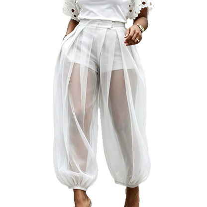 Women's Sheer Overlay Lantern Pants