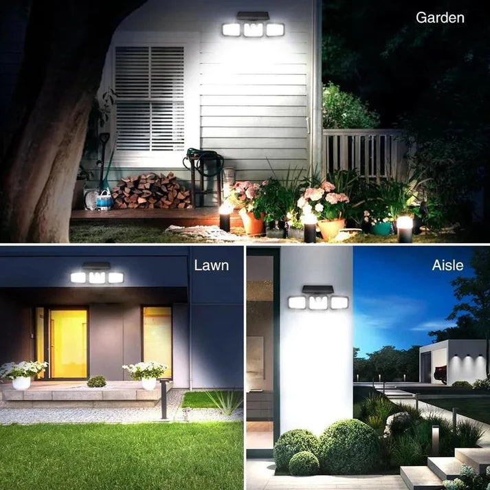 Solar Three-Head Motion Sensor Wall Light