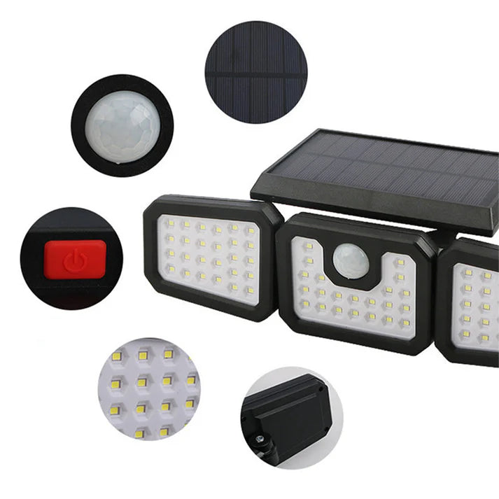 Solar Three-Head Motion Sensor Wall Light