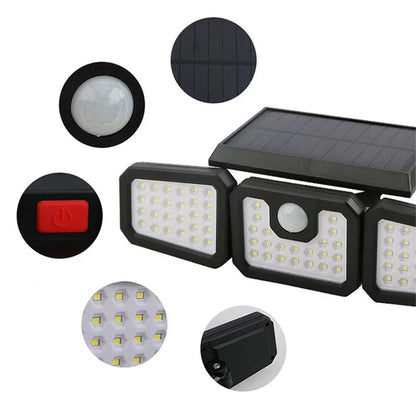 Solar Three-Head Motion Sensor Wall Light