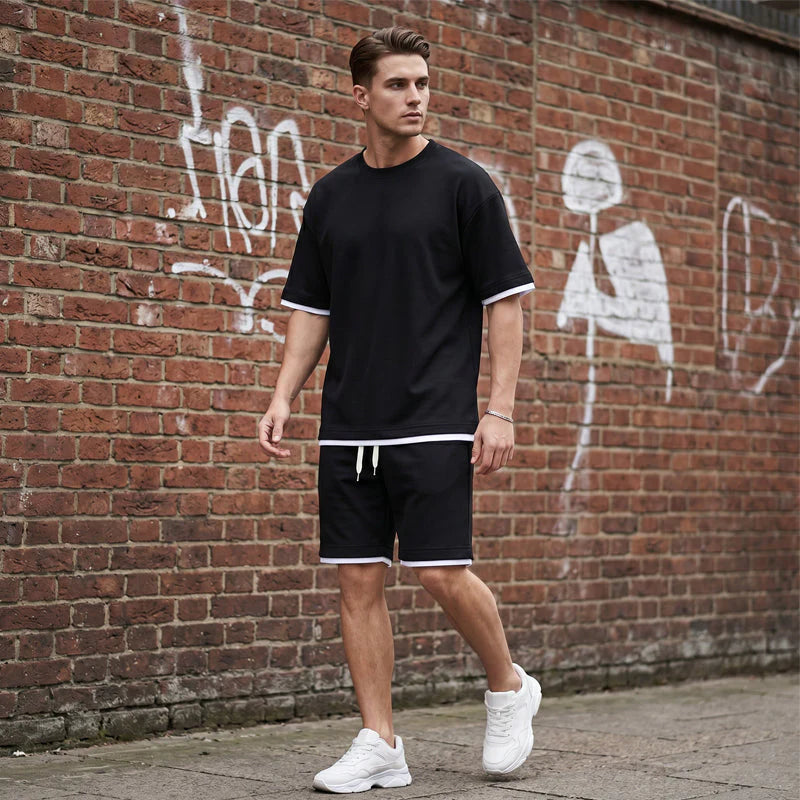 Men's Waffle Knit T-Shirt and Shorts Set
