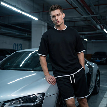 Men's Waffle Knit T-Shirt and Shorts Set