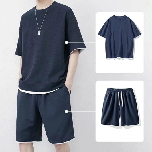 Men's Waffle Knit T-Shirt and Shorts Set