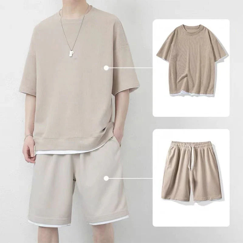 Men's Waffle Knit T-Shirt and Shorts Set