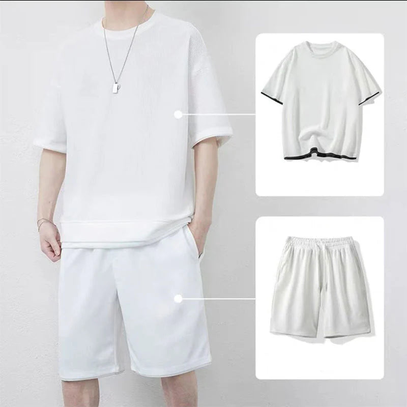 Men's Waffle Knit T-Shirt and Shorts Set