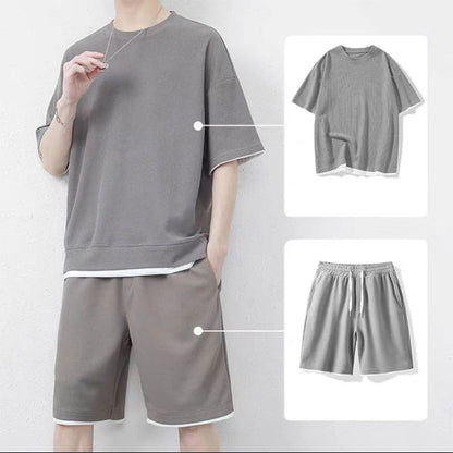 Men's Waffle Knit T-Shirt and Shorts Set