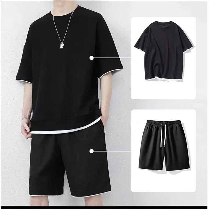 Men's Waffle Knit T-Shirt and Shorts Set