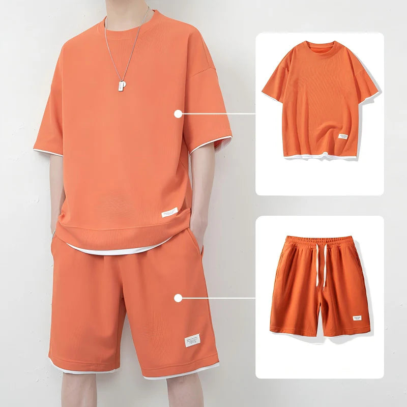 Men's Waffle Knit T-Shirt and Shorts Set