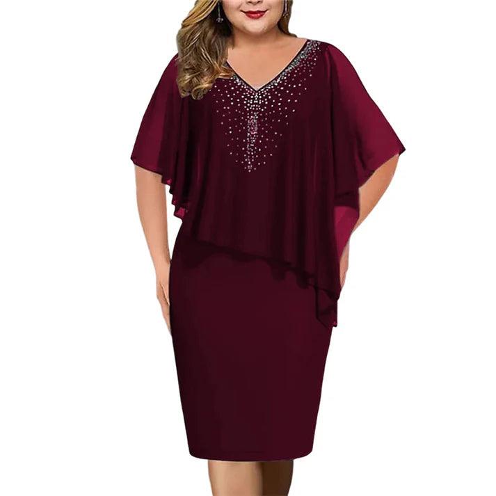 Women's Embellished V-Neck Overlay Dress