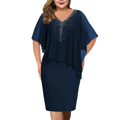 Women's Embellished V-Neck Overlay Dress