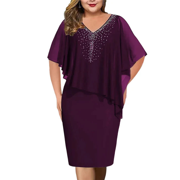 Women's Embellished V-Neck Overlay Dress