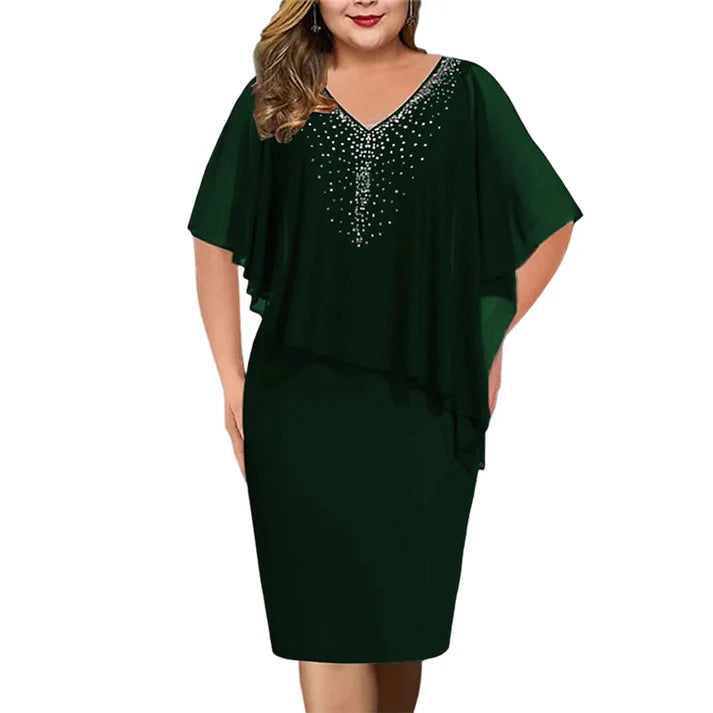 Women's Embellished V-Neck Overlay Dress