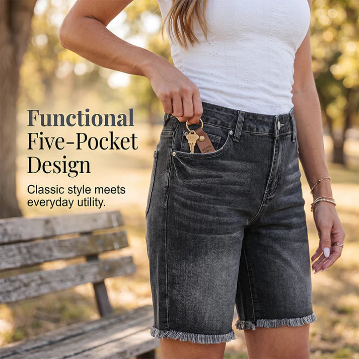 Women's High Waisted Frayed Denim Shorts