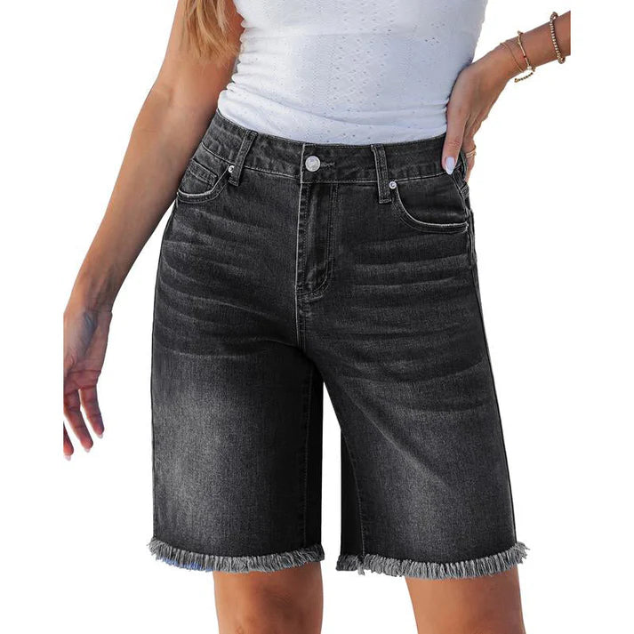 Women's High Waisted Frayed Denim Shorts