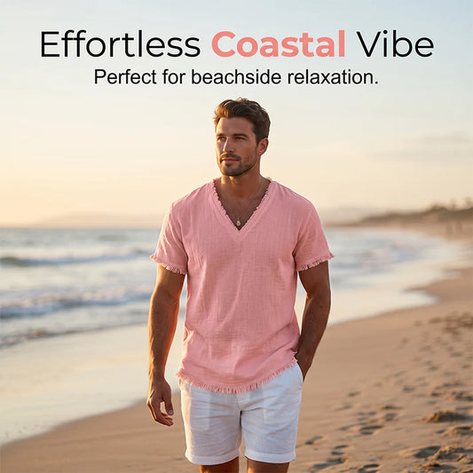 Men's Raw Edge V-Neck Short Sleeve Shirt