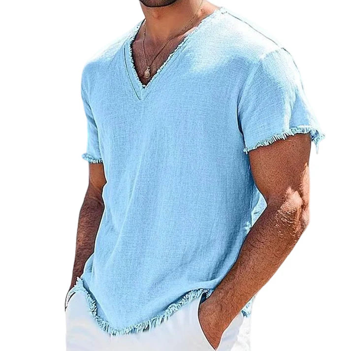 Men's Raw Edge V-Neck Short Sleeve Shirt