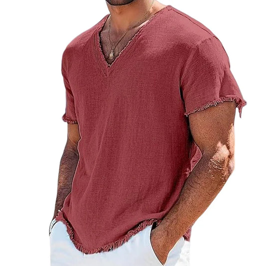 Men's Raw Edge V-Neck Short Sleeve Shirt