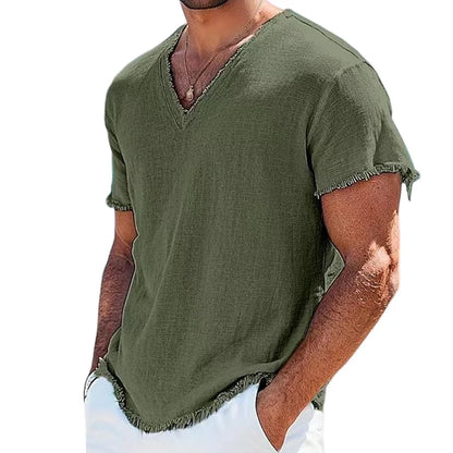 Men's Raw Edge V-Neck Short Sleeve Shirt
