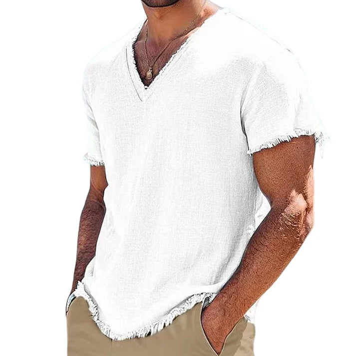 Men's Raw Edge V-Neck Short Sleeve Shirt