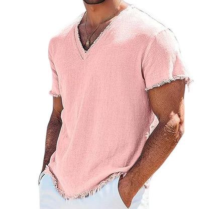 Men's Raw Edge V-Neck Short Sleeve Shirt