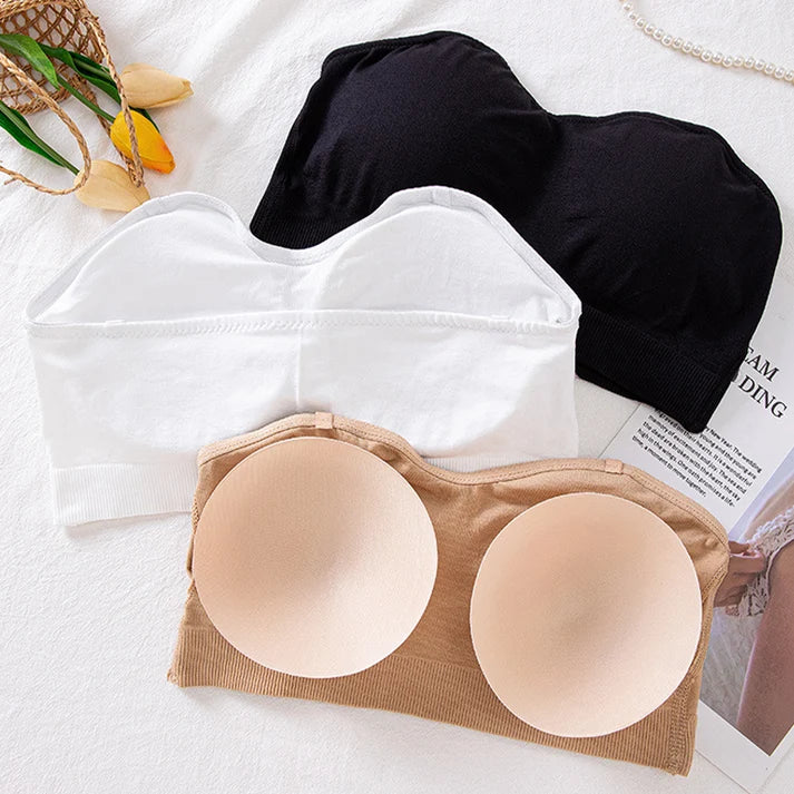 Women's Wireless Bandeau Bra with Removable Straps