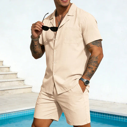 Two-Piece Short-Sleeve Shirt and Shorts Set