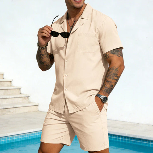 Two-Piece Short-Sleeve Shirt and Shorts Set