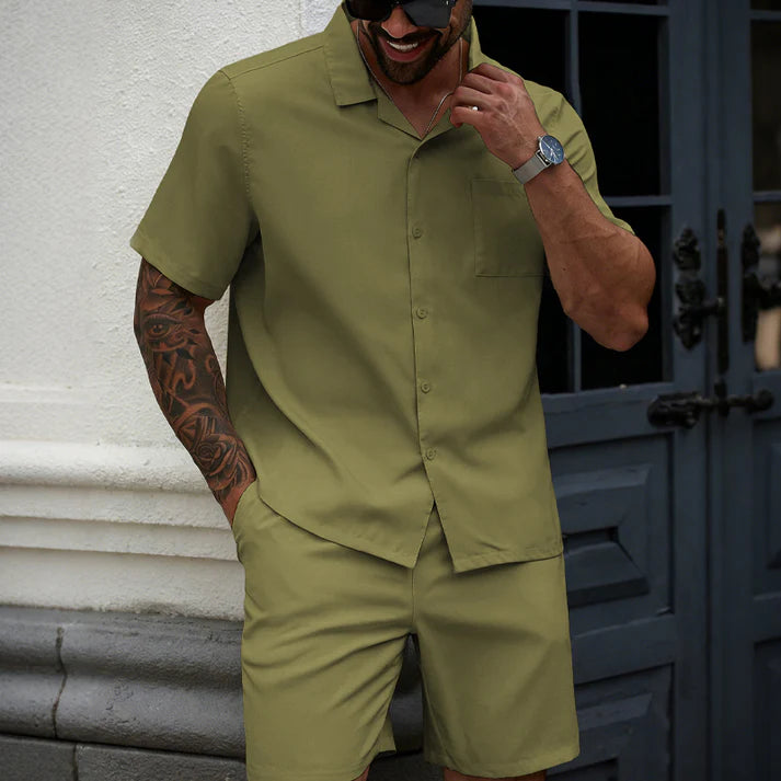 Two-Piece Short-Sleeve Shirt and Shorts Set