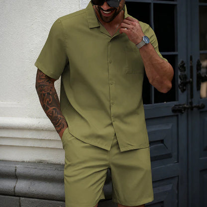 Two-Piece Short-Sleeve Shirt and Shorts Set