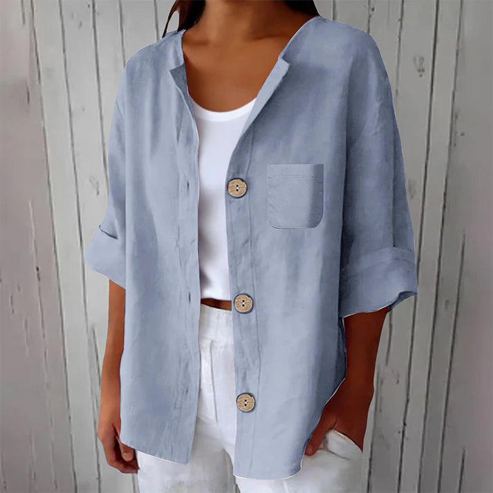 Women's Button-Front Cuffed-Sleeve Blouse