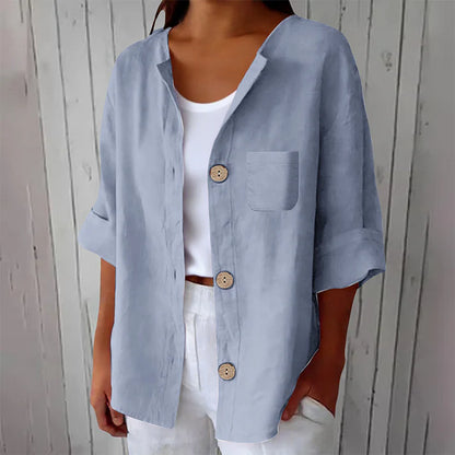 Women's Button-Front Cuffed-Sleeve Blouse