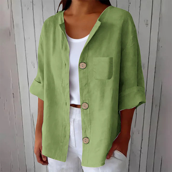 Women's Button-Front Cuffed-Sleeve Blouse