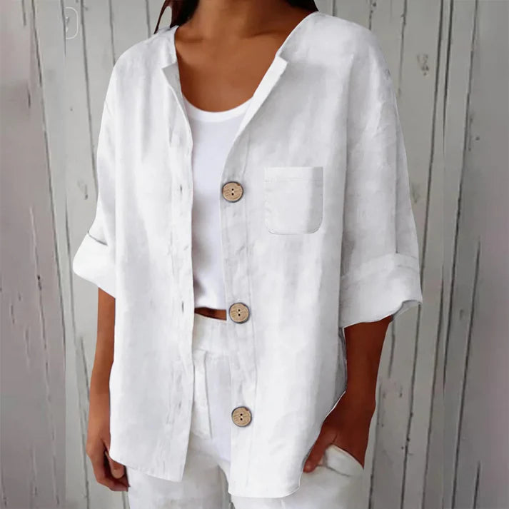 Women's Button-Front Cuffed-Sleeve Blouse