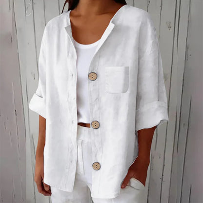 Women's Button-Front Cuffed-Sleeve Blouse