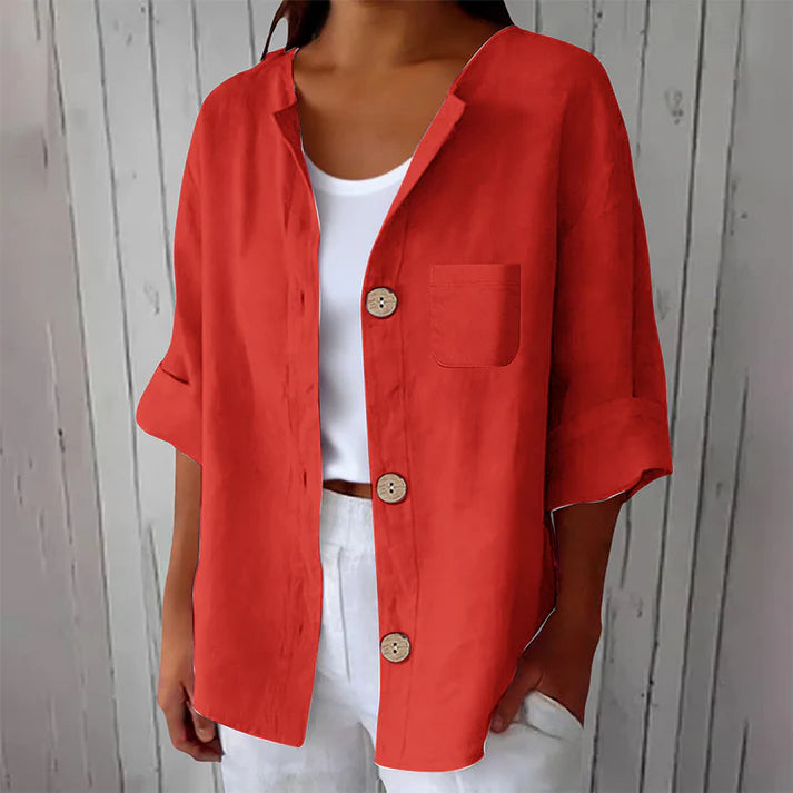 Women's Button-Front Cuffed-Sleeve Blouse
