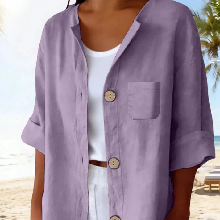 Women's Button-Front Cuffed-Sleeve Blouse