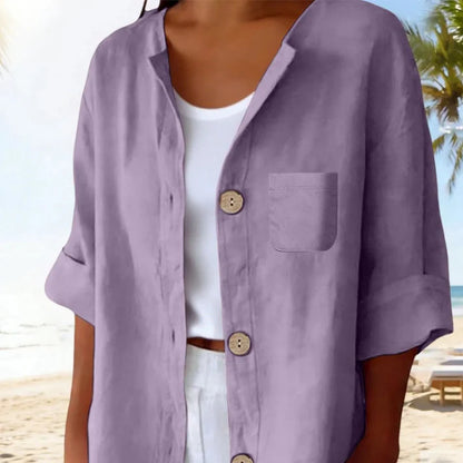 Women's Button-Front Cuffed-Sleeve Blouse