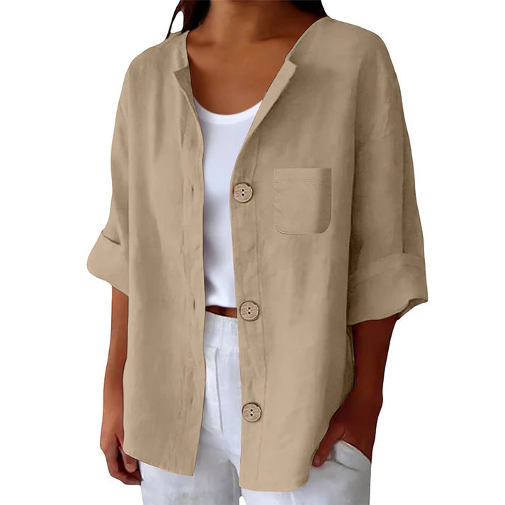 Women's Button-Front Cuffed-Sleeve Blouse