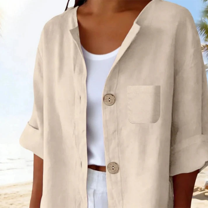 Women's Button-Front Cuffed-Sleeve Blouse