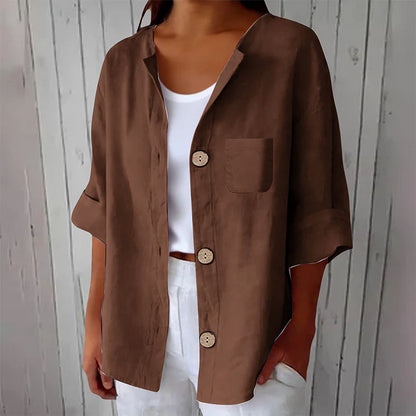 Women's Button-Front Cuffed-Sleeve Blouse