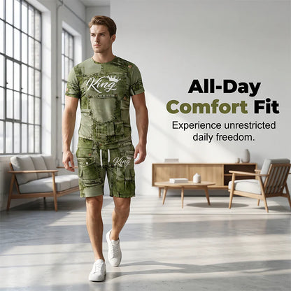 Men's Faux Denim Print T-Shirt and Shorts Set