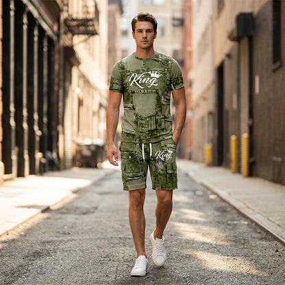 Men's Faux Denim Print T-Shirt and Shorts Set